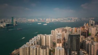 Çin güneşli gün hong kong şehir dağ defne panorama 4k zaman atlamalı