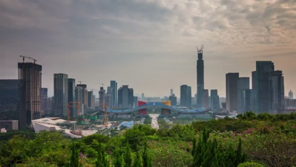 中国の日太陽の光よ深圳市民センター建設 4 k の時間経過 — ストック動画