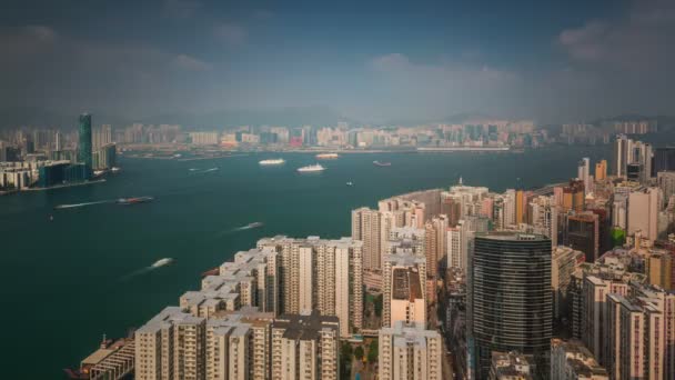 China dia ensolarado hong kong cidade montanha baía panorama 4k tempo lapso — Vídeo de Stock