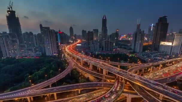 Tramonto traffico interscambio incrocio 4k time lapse da shanghai — Video Stock