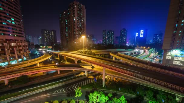 Kína shenzhen city éjszaka könnyű közlekedési csomópont 4k idő telik el — Stock videók