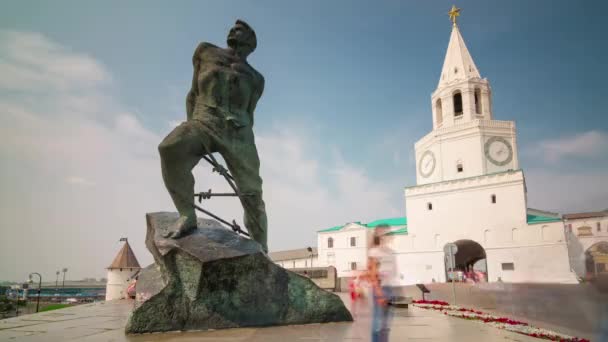 Kazan cidade dia luz igreja e monumento vista panorâmica 4k tempo lapso Rússia — Vídeo de Stock
