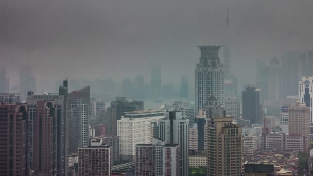Regnig dag panorama 4 k tid upphöra från shanghai — Stockvideo
