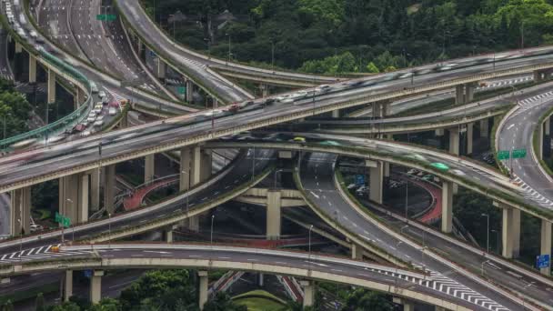 Día nublado alto tráfico shanghai cruce cruce 4k lapso de tiempo — Vídeo de stock