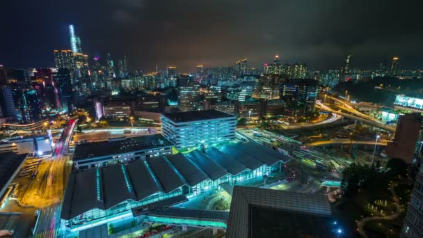 Cina notte luce hong kong stazione traffico strada 4k time lapse — Video Stock