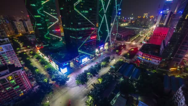 Çin shenzhen gece trafik ışık sokak çatı üst görüntülemek 4 k zaman atlamalı — Stok video