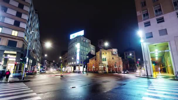 Night illumination milan city san carlo gallery street view 4k time lapse italy — Stock Video