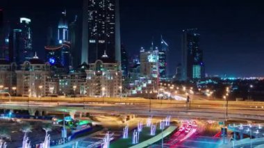 Dubai şehir gece aydınlatma Rating sokak alışveriş merkezi blok 4 k zaman atlamalı Birleşik Arap Emirlikleri