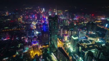 Çin gece ışık shenzhen şehir yüksek görünüm panorama 4k zaman atlamalı