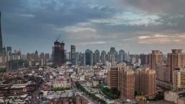 gündoğumu panoramik 4 k zaman atlamalı gelen shanghai şehir çatı üst