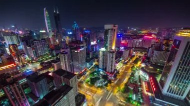 Çin yüksek ışık gece shenzhen Rating sokakları panoramik kuş görüntülemek 4 k zaman atlamalı