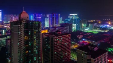 Çin gece ışık shenzhen binalar çatı üst panorama 4 k güzel zaman atlamalı