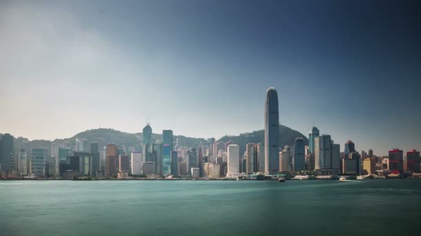 China hong kong sunny day water traffic city panorama 4k time lapse — Stock Video