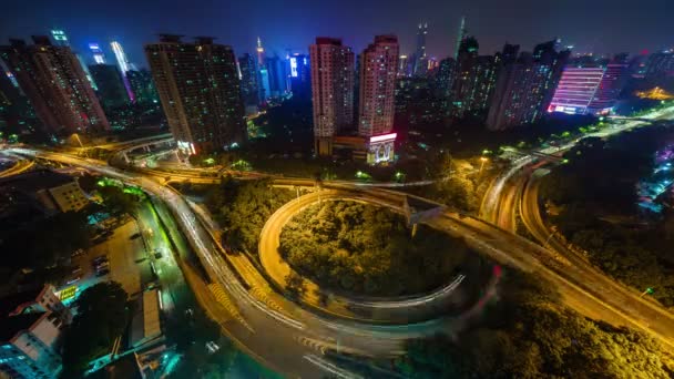 China Shenzhen ciudad noche luz tráfico alrededor de cruce 4k lapso de tiempo — Vídeos de Stock