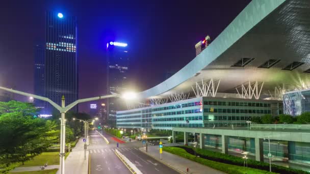 Kina natten ljus shenzhen trafik gatan berömda civic center 4k tidsinställd — Stockvideo