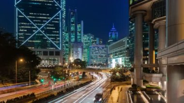 Çin hong kong şehir gece trafik ışık sokak iş blok 4 k zaman atlamalı