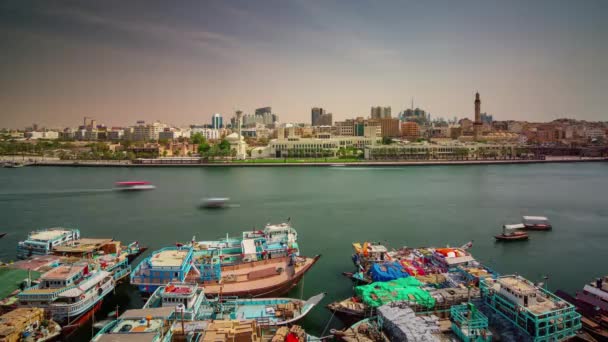 Dubai ville deira Creek bateau parking toit panorama 4k laps de temps émirats arabes unis — Video