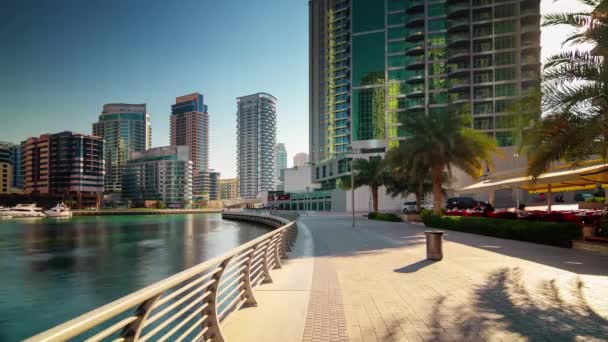 Dubai marina solig dag promenader bay panorama 4 k tid förflutit Förenade Arabemiraten — Stockvideo