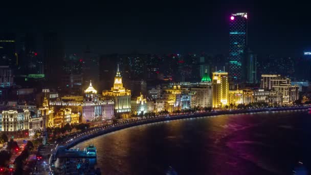 Noche luz shanghai panorama tráfico caminar bahía 4k time lapse — Vídeo de stock