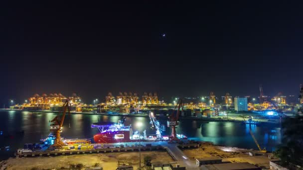 China noite luz Shenzhen cidade trabalho porto panorama 4k time lapse — Vídeo de Stock