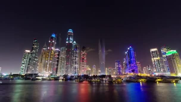 Illuminazione notturna dubai marina palma panorama 4k time lapse uniti arabi emirati — Video Stock