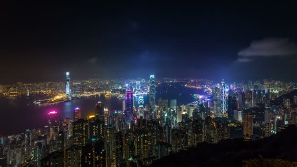 Chine hong kong haute nuit lumière vue sur la rivière panorama 4k laps de temps — Video