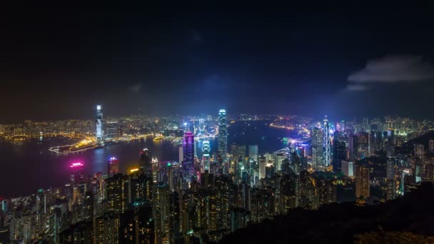 China hong kong hoge nacht licht rivier weergave panorama 4k time-lapse — Stockvideo