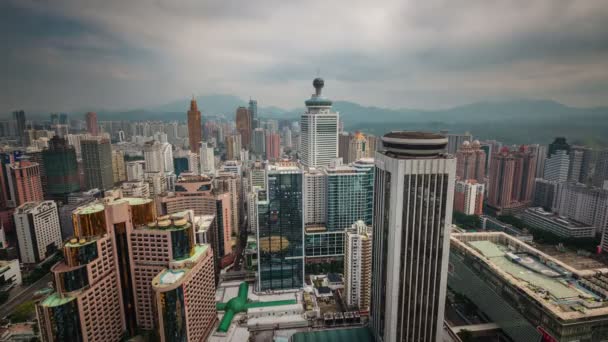 China dia nublado Shenzhen cidade telhado panorama 4k lapso de tempo — Vídeo de Stock