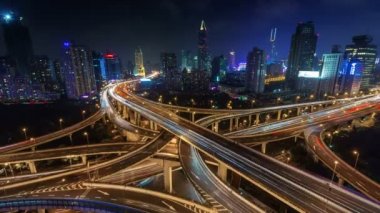 gece ışık trafik çok düzeyli Kavşağı 4 k zaman sukut Şanghay'dan