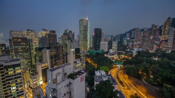 China sol hong kong telhado panorama do dia até a noite 4k lapso de tempo — Vídeo de Stock