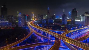 gece lambası Şanghay yüksek trafik Kavşağı kavşak 4k zaman atlamalı