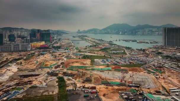 China day light hong kong city global bay construction 4k time lapse — Stock Video