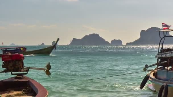 Thailand summer light famous krabi boat park panorama hd — Stock Video