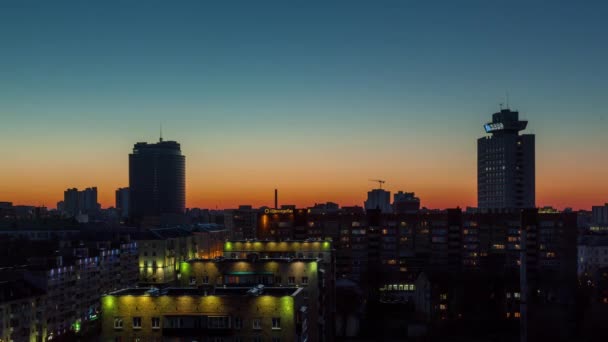 Belarus sunset city illumination on roof top panorama 4k time lapse minsk — Stock Video