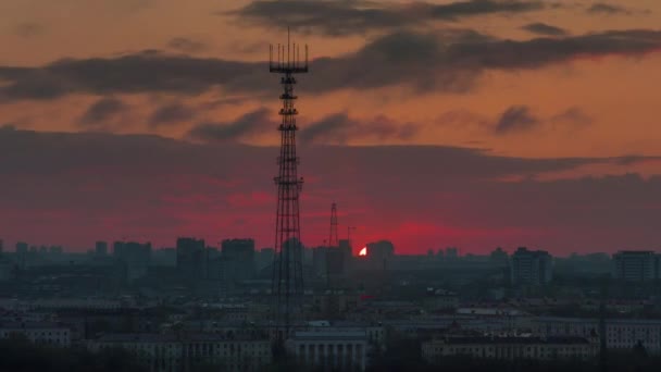 白俄罗斯夏天明斯克市中心日落全景 4 k 时间流逝 — 图库视频影像