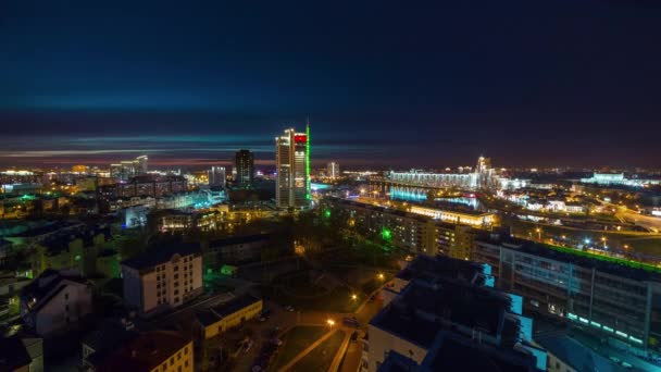 Fehéroroszország naplemente night city center tető felső panoráma 4k idő telik el — Stock videók