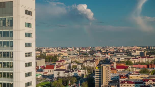Λευκορωσία καλοκαίρι ημέρα πρωτεύουσα οροφή top Πανόραμα 4 k χρόνος ακυρώνονται Μινσκ — Αρχείο Βίντεο
