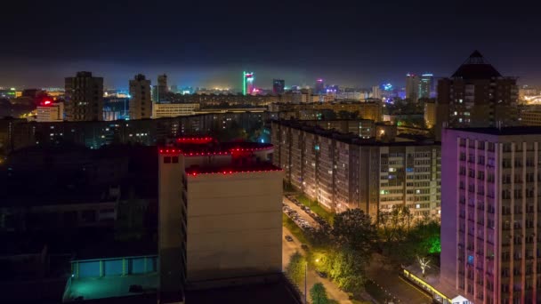 Wit-Rusland nacht verlichting stad top panorama dak 4 k tijd vervallen minsk — Stockvideo