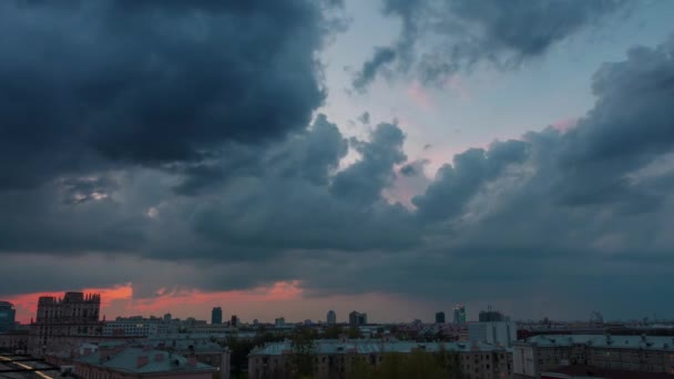 Belarus crepúsculo pôr do sol minsk cidade centro telhado topo panorama 4k lapso de tempo — Vídeo de Stock