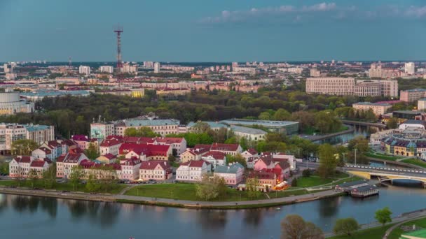 Білорусь вечірній старий міський дах верхня панорама річки бухти 4k проміжок часу мінськ — стокове відео