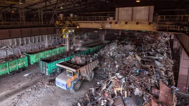 Belarus metal fábrica sucata-metal lugar panorama 4k lapso de tempo — Vídeo de Stock