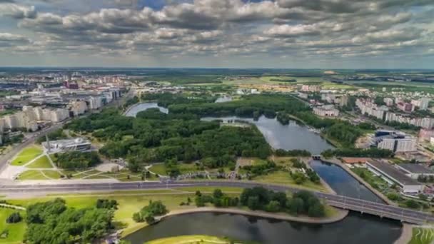 Fehéroroszország Minszk nyári nap center victory park légi panoráma 4k idő telik el — Stock videók