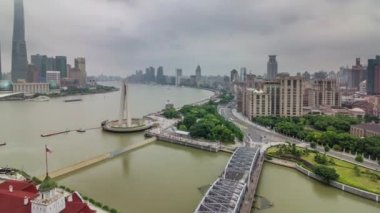 çatı üst hava nehir Rating Nehri Köprüsü panorama 4 k Şanghay zaman atlamalı Çin