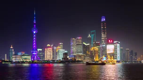 Shanghai ciudad bahía noche luz iluminación panorama 4k lapso de tiempo china — Vídeos de Stock