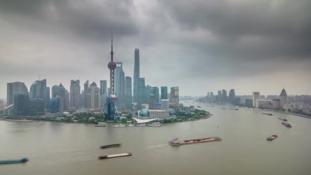 Sh3_d1.movshanghai baai lading schip verkeer rivier dak top panorama 4 k tijd vervallen china — Stockvideo