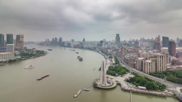 Ημέρα Σαγκάη πόλη στον κόλπο ποταμού κυκλοφορίας στέγη επάνω Πανόραμα 4k Κίνα λήξη χρόνου — Αρχείο Βίντεο