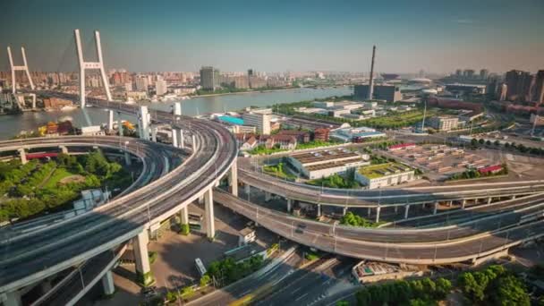 Shanghai jembatan lalu lintas malam pusat kota panorama 4k waktu porselen porselen — Stok Video