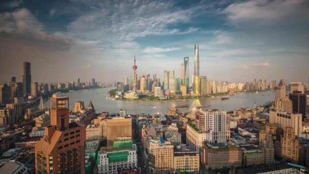 Toit shanghai paysage urbain baie coucher de soleil panorama 4k laps de temps Chine — Video