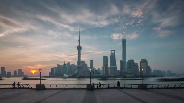 Sunset shanghai city river bay downtown view panorama 4k time lapse china — Stock Video