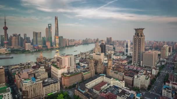 Tramonto shanghai baia tetto panoramica aerea 4k time lapse porcellana — Video Stock